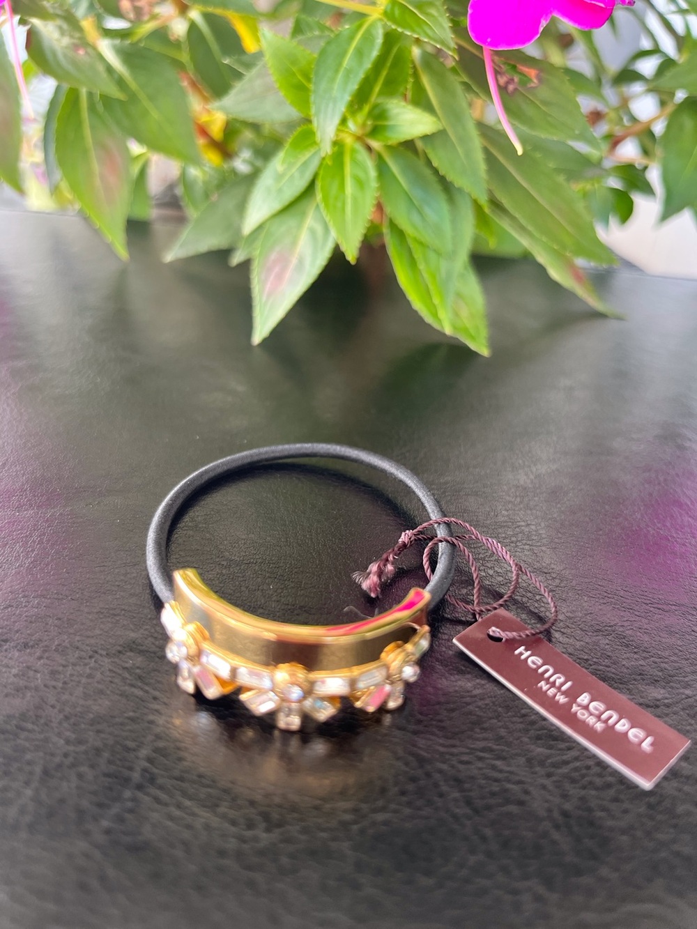 henri bendel Gold and Black Crystal-Embellished Hair Tie NWT